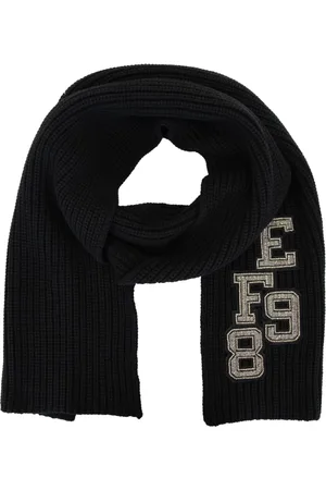 Elisabetta Franchi Tilbehør, Dame, Sort, ONE SIZE, Uld, Ribbet Tørklæde med Brand Initialer