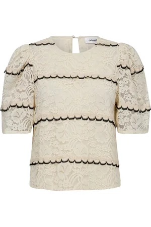 Co`Couture Bluser & Skjorter, Dame, Hvid, M, Bomuld, Elegant Blondebluse med Blonde