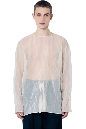 DRIES VAN NOTEN Top, Herre, , L, Bomuld, Crinkle Finish Letvægts Crewneck Skjorte