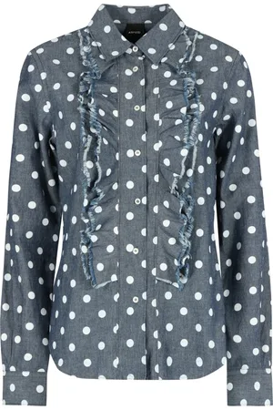 Aspesi Bluser & Skjorter, Dame, Blå, M, Bomuld, Polka-dot Bomuldsskjorte med Frontflæser