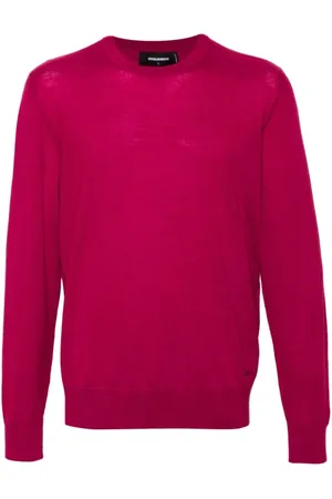Dsquared2 Strik, Herre, Rød, XL, Uld, Kirsebærrød Fin Strikket Sweater