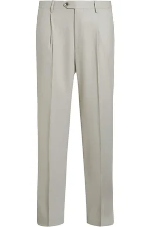 Etro Bukser, Herre, Grå, L, Uld, Cropped Plissébukser