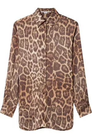 Stella McCartney Bluser & Skjorter, Dame, Brun, 2XS, Brun button-down skjorte med spids krave