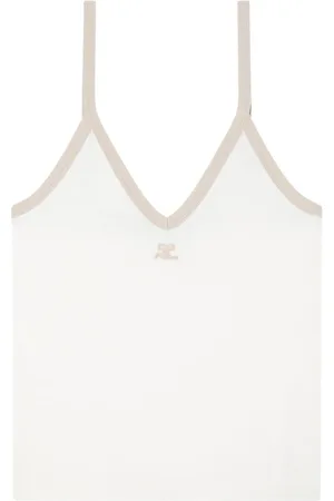 Courrèges Top, Dame, Hvid, L, Bomuld, Contrast V Neck Tank Top