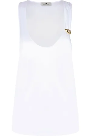 Elisabetta Franchi Top, Dame, Hvid, M, Uld, Skinnende Ærmeløs Top med Juveldetalje