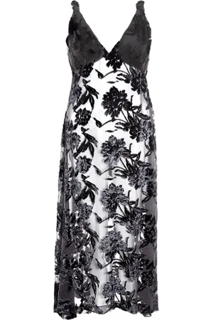 LARDINI Kjole, Dame, Sort, XS, Polyester, Embellished Lang Fløjls Kjole