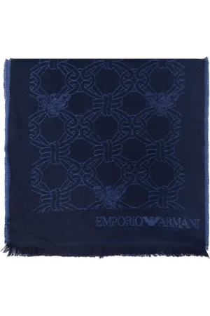 Emporio Armani Tilbehør, Herre, Blå, ONE SIZE, Uld, Grafisk Uldtørklæde