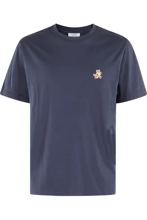 Maison Kitsuné Top, Herre, Blå, M, Bomuld, Speedy Fox Patch T-Shirt Blå Kortærmet