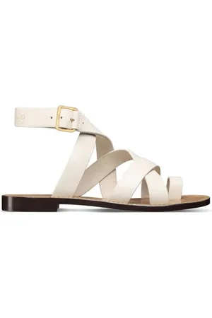 Dior Sko, Dame, Hvid, 38 EU, Læder, Læder Flade Sandaler Åben Tå Kvinder