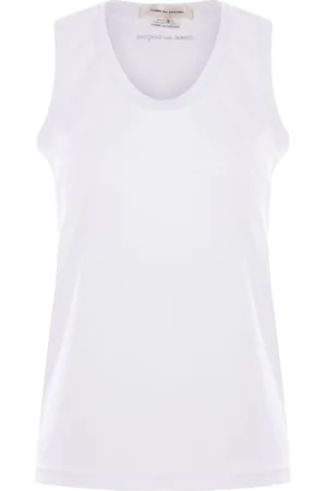 Comme des Garçons Top, Dame, Hvid, M, Hvid Ærmeløs Top med Logo Print