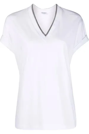 Brunello Cucinelli Top, Dame, Hvid, S, Bomuld, Hvid V-udskæring Ærmeløs Top