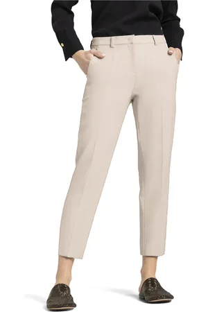 Cambio Bukser, Dame, , 3XL, Bomuld, Cremefarvede Cropped Bukser med Pressede Folder foran