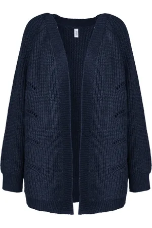 Bomboogie Strik, Dame, Blå, XL, Uld, Lang Tricot Blandet Uld Cardigan