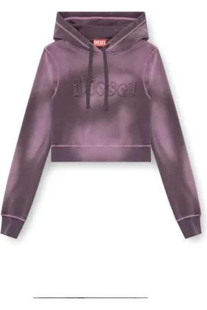 Diesel Sweathshirts & Hoodies, Dame, Lilla, M, Bomuld, Distressed Hættetrøje med Printet Logo