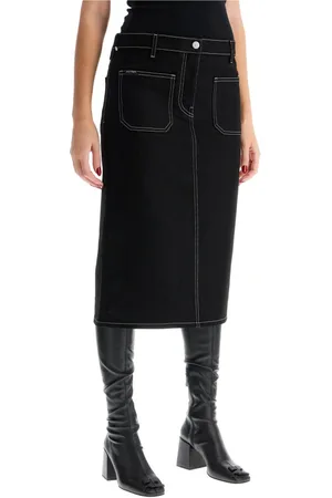 Courrèges Nederdel, Dame, Sort, W26, Denim, Stretch Denim Midi Nederdel med Slidslommer