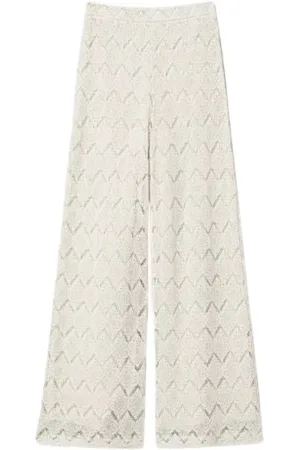 Twin-Set Bukser, Dame, , S, Bomuld, Blonde Macramé Wide Leg Bukser