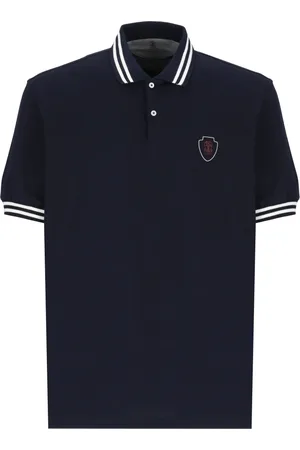Brunello Cucinelli Top, Herre, Blå, XL, Bomuld, Blå bomulds polo shirt med logo
