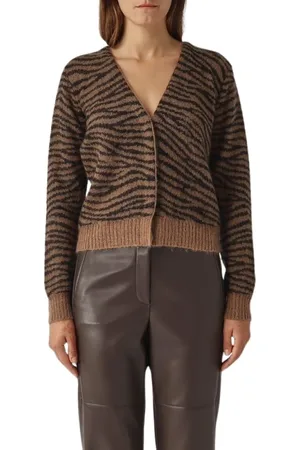 Max Mara Strik, Dame, Flerfarvet, L, Uld, Tigerstrikket cardigan