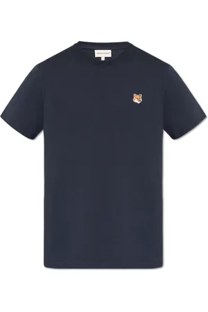 Maison Kitsuné Top, Herre, Blå, S, Bomuld, Fox Head Patch Regular T-shirt