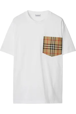 Burberry Top, Dame, Hvid, M, Bomuld, Check Pocket Cotton T-shirt