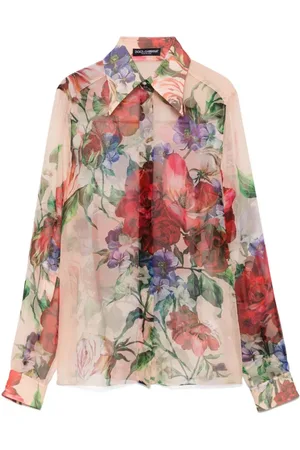 Dolce & Gabbana Bluser & Skjorter, Dame, Flerfarvet, XS, MultiColour Skjorte Semi-Gennemsigtig Pink Stil