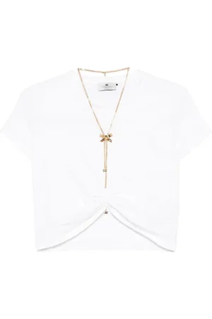 Elisabetta Franchi Top, Dame, Hvid, S, Bomuld, Elegant Ivory Jersey Bomuld T-shirt
