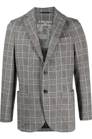 Circolo Jakke, Herre, Grå, M, Bomuld, Check-Print Single-Breast Blazer