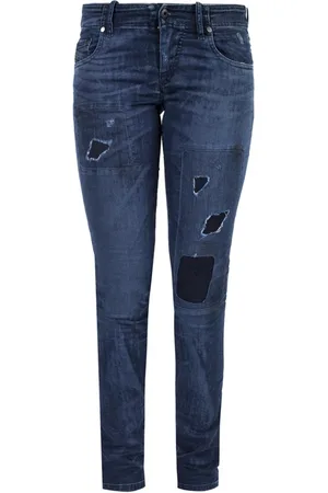Diesel Jeans, Dame, Blå, W25, Bomuld, Grupee-Ne Tapered Distressed Jeans