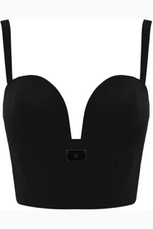 Elisabetta Franchi Top, Dame, Sort, XS, Elastisk Crepe Corset Top