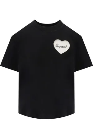 Dsquared2 Top, Dame, Sort, XS, Bomuld, Boxy Fit Hjerte Sort T-shirt