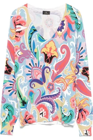 Etro Top, Dame, Blå, M, Sweater med flerfarvet blomsterprint