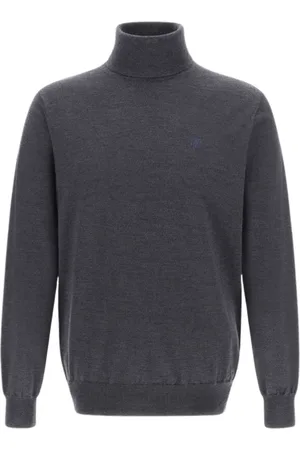 Roberto Cavalli Strik, Herre, Grå, XL, Uld, Mørkegrå Turtleneck Sweater Made in Italy