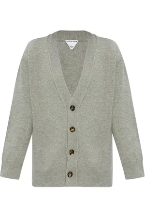 Bottega Veneta Strik, Dame, Grå, XS, Læder, Buttoned Cardigan