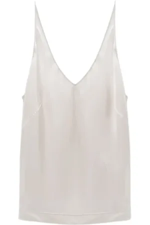 Dorothee Schumacher Top, Dame, Hvid, M, Skinnende V-hals top med justerbare stropper