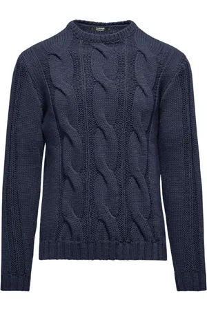 Bomboogie Strik, Herre, Blå, M, Uld, Uldstrikket Pullover med Rund Hals