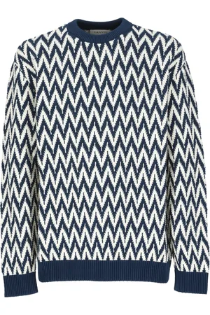 Lanvin Strik, Herre, Blå, M, Bomuld, Blå bomulds sweater med rund hals