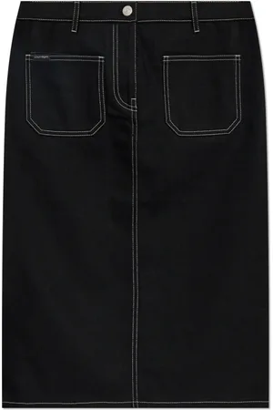 Courrèges Nederdel, Dame, Sort, W26, Bomuld, Midi Nederdel med Lommer