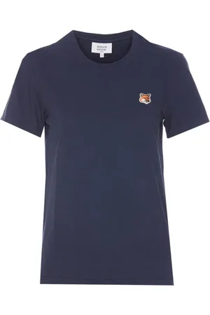 Maison Kitsuné Top, Dame, Blå, S, Bomuld, Fox Head Patch T-shirt Crewneck
