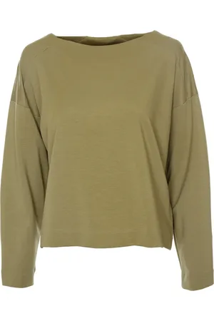 Drykorn Strik, Dame, Grøn, XS, Uld, Cropped Langærmet Bluse med Bådhals