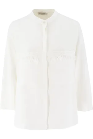 LE TRICOT PERUGIA Bluser & Skjorter, Dame, Hvid, L, Linned, Linnedskjorte med frynsebroderi