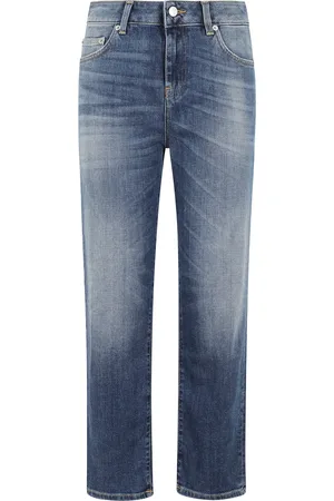DEPARTMENT FIVE Jeans, Dame, Blå, W29, Bomuld, Blå Cropped Straight Leg Jeans