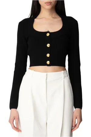 Elisabetta Franchi Strik, Dame, Sort, XS, Polyester, Sort Cardigan med Gyldne Knapper