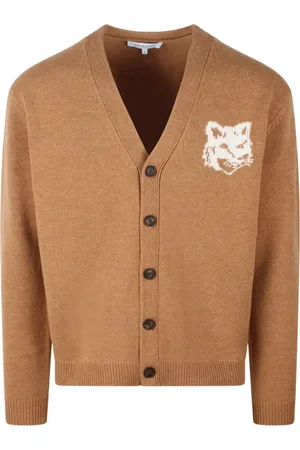 Maison Kitsuné Strik, Herre, Brun, XL, Uld, Fox Head Uld Cardigan