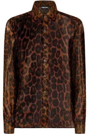 Tom Ford Bluser & Skjorter, Dame, Brun, S, Lamineret Leopard Skjorte