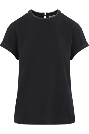 Brunello Cucinelli Top, Dame, Grå, M, Bomuld, Grå T-shirt med perle accenter