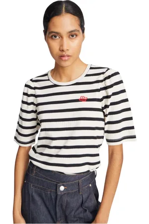 Munthe Top, Dame, Sort, XS, Bomuld, Stribet T-shirt med pufærmer