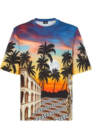 Fendi Top, Herre, Flerfarvet, L, Bomuld, Summer in Roma T-shirt