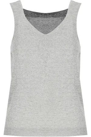 D.EXTERIOR Top, Dame, Grå, XS, Grå V-hals ærmeløs top med lurex