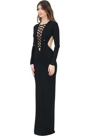Elisabetta Franchi Kjole, Dame, Sort, S, Lang sort damekjole i uigennemsigtig jersey