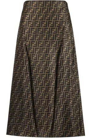 Fendi Nederdel, Dame, Brun, XS, Iconic Logo Silk Midi Skirt
